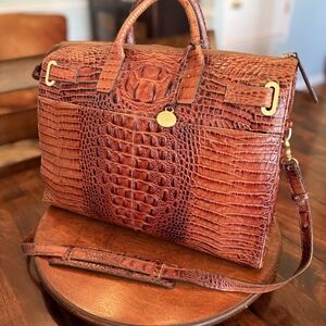 Brahmin Melbourne Collection Laptop  Tote Bag in pecan croc-embossed Leather